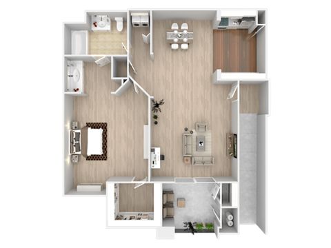 Floor plan for 1 bed, 1 bath, 821 sqft